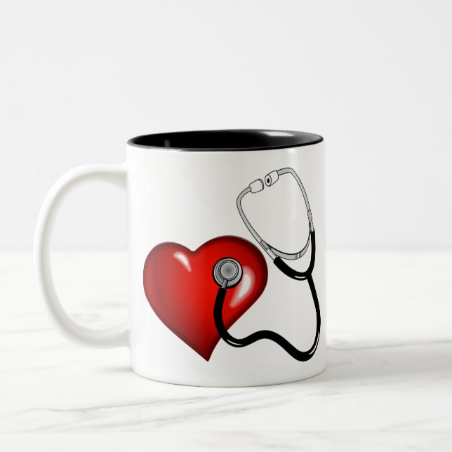 Heart Stethoscope Personalised Nurse Medical Two-Tone Coffee Mug (Left)