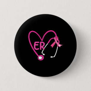 Heart Stethoscope Pink Ribbon Breast Cancer Er Nur 6 Cm Round Badge