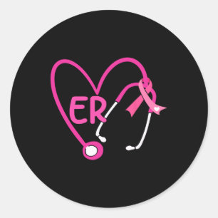 Heart Stethoscope Pink Ribbon Breast Cancer Er Nur Classic Round Sticker