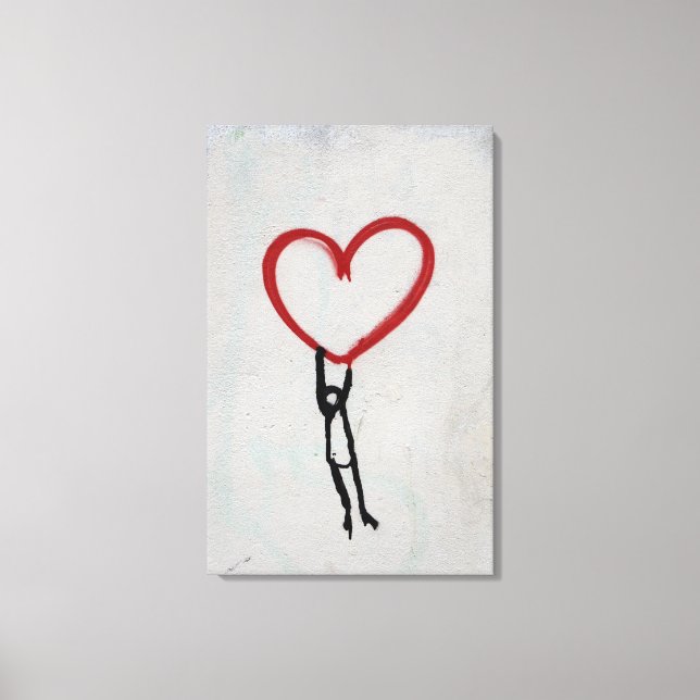 HEART & STICK MAN GRAFFITI WALL STREET ART CANVAS PRINT (Front)