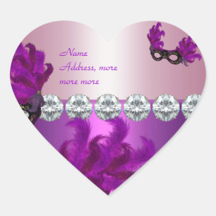 Heart Sticker Purple Pink Diamond Feathers