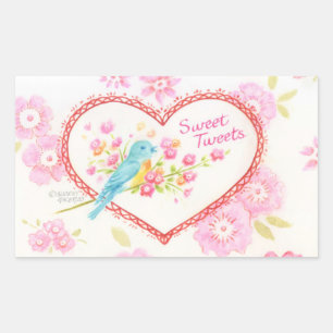 Heart  Stickers Sweet Tweets Blue Bird Floral