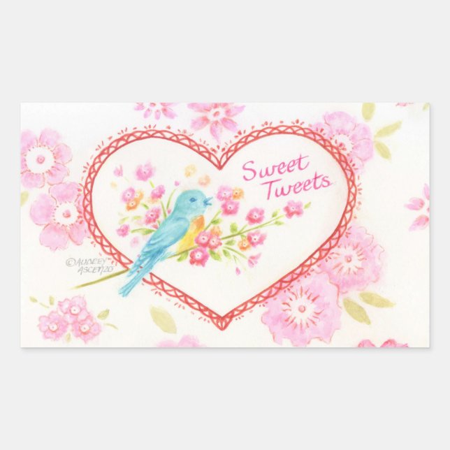 Heart  Stickers Sweet Tweets Blue Bird Floral (Front)
