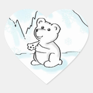 Heart Stickers with Baby Polar Bear Ilustration