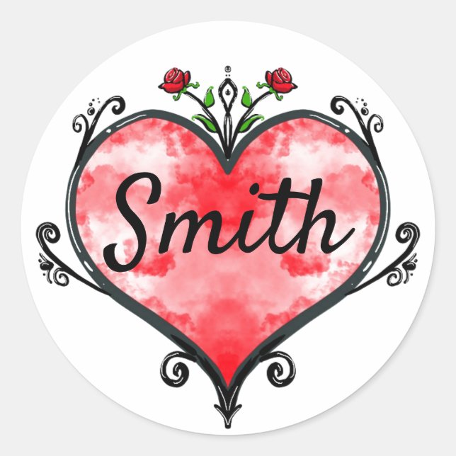 Heart stickers, with name classic round sticker (Front)