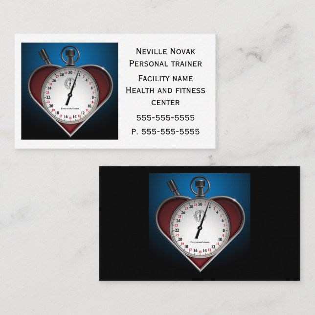 Heart stopwatch personal trainer physical therapy  business card (Front/Back)