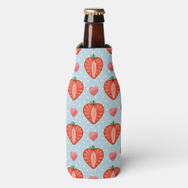 Heart Strawberries with Polka Dots And Hearts Bottle Cooler (Bottle Front)