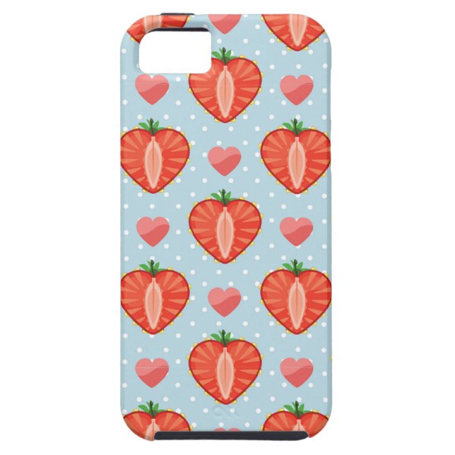 Heart Strawberries with Polka Dots And Hearts Case-Mate iPhone Case (Back)