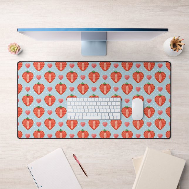 Heart Strawberries with Polka Dots And Hearts Desk Mat (Office 1)