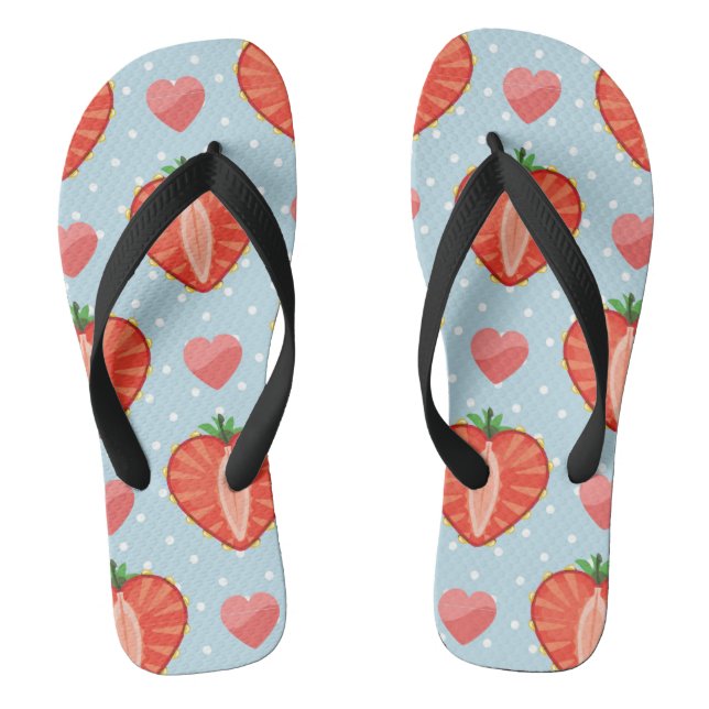 Heart Strawberries with Polka Dots And Hearts Flip Flops (Footbed)