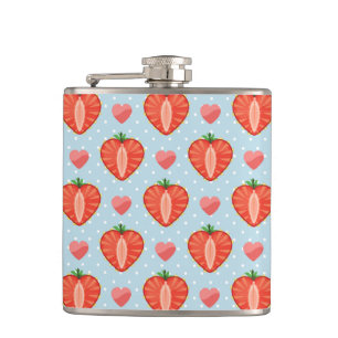 Heart Strawberries with Polka Dots And Hearts Hip Flask