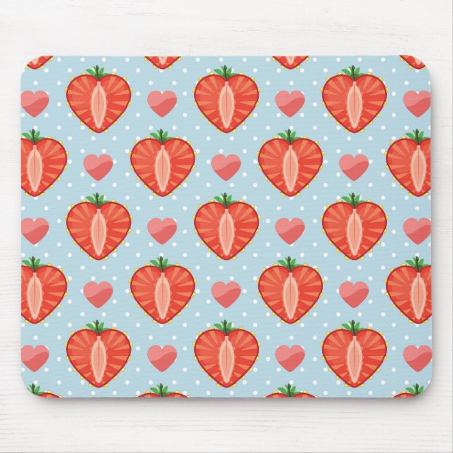 Heart Strawberries with Polka Dots And Hearts Mouse Mat (Front)