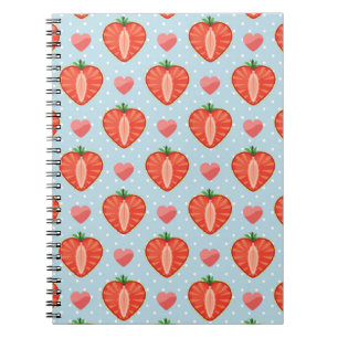 Heart Strawberries with Polka Dots And Hearts Notebook