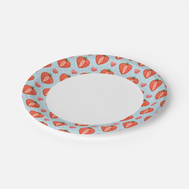 Heart Strawberries with Polka Dots And Hearts Paper Plate (Angled)