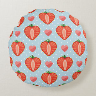 Heart Strawberries with Polka Dots And Hearts Round Cushion