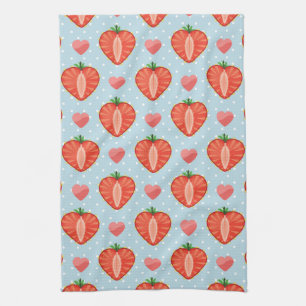 Heart Strawberries with Polka Dots And Hearts Tea Towel