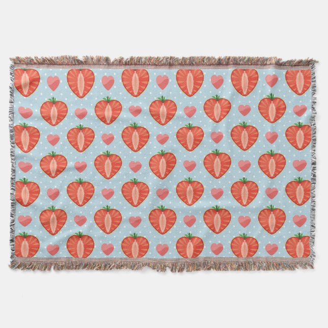Heart Strawberries with Polka Dots And Hearts Throw Blanket (Front)