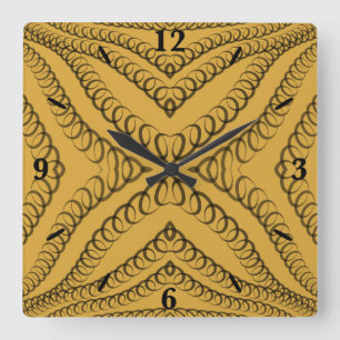 Heart String Spring Black On Gold Geometric Art Square Wall Clock