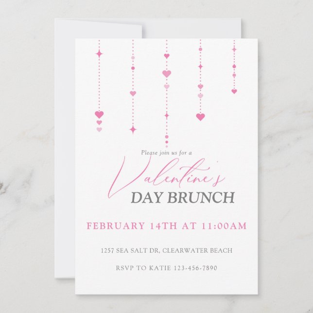 Heart String Valentine's Day Brunch Invitation (Front)
