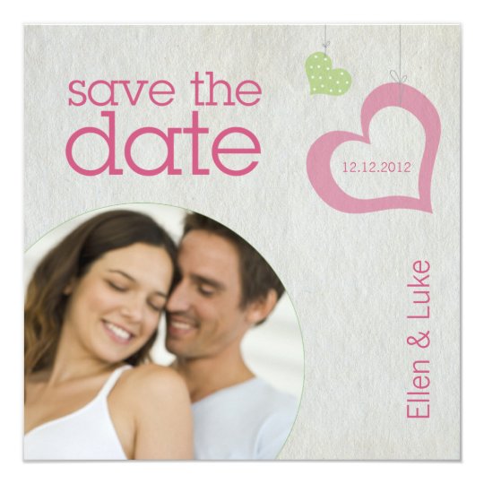 Heart Strings Save The Date - Pink & Green Card