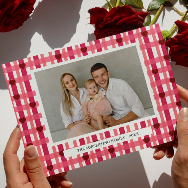 Heart striped family modern photo valentine day holiday card (Creator Uploaded)