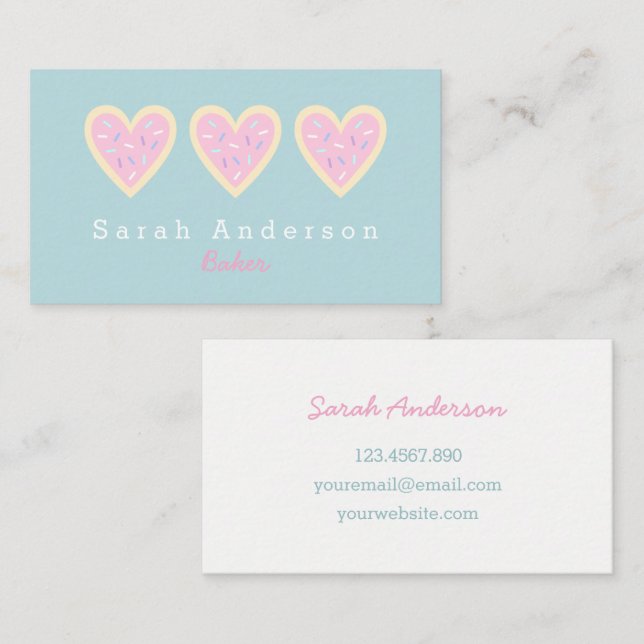 Heart Sugar Cookie Business Card for Bakers (Front/Back)
