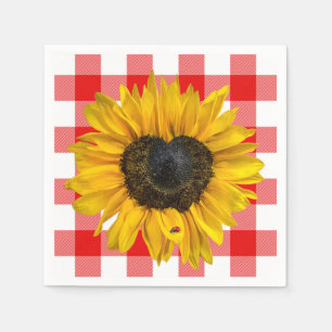 Heart Sunflower Ladybug on Buffalo Plaid Napkin
