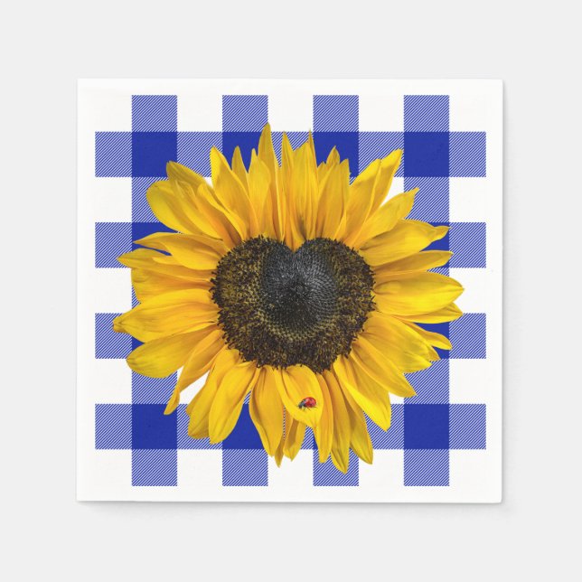 Heart Sunflower Ladybug on Buffalo Plaid   Napkin (Front)