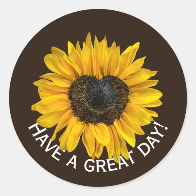 Heart Sunflower On Brown Classic Round Sticker (Front)