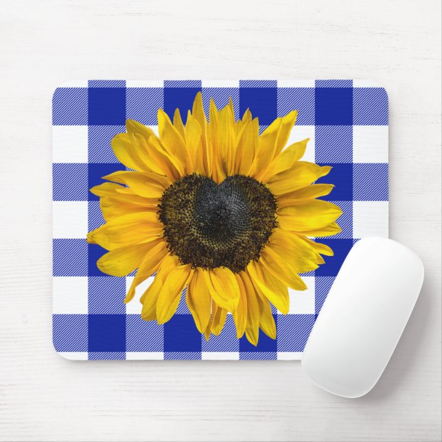 Heart Sunflower on Buffalo Plaid Mouse Mat (With Mouse)