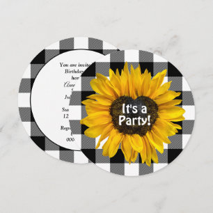 Heart Sunflower on Plaid Birthday Party Invitation