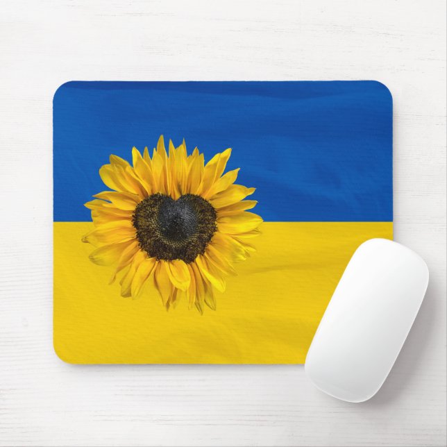 Heart Sunflower on Ukraine Flag Mouse Mat (With Mouse)