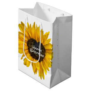 Heart Sunflower On White Birthday Medium Gift Bag