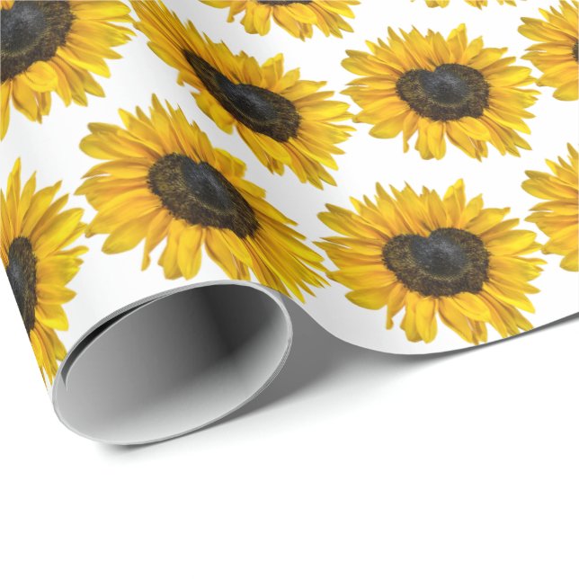 Heart Sunflower On White Wrapping Paper (Roll Corner)
