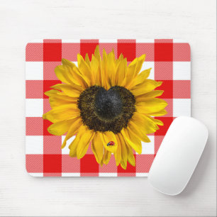 Heart Sunflower with Ladybug Mouse Mat