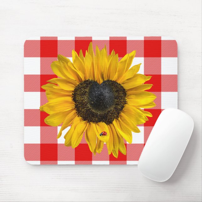 Heart Sunflower with Ladybug Mouse Mat (With Mouse)