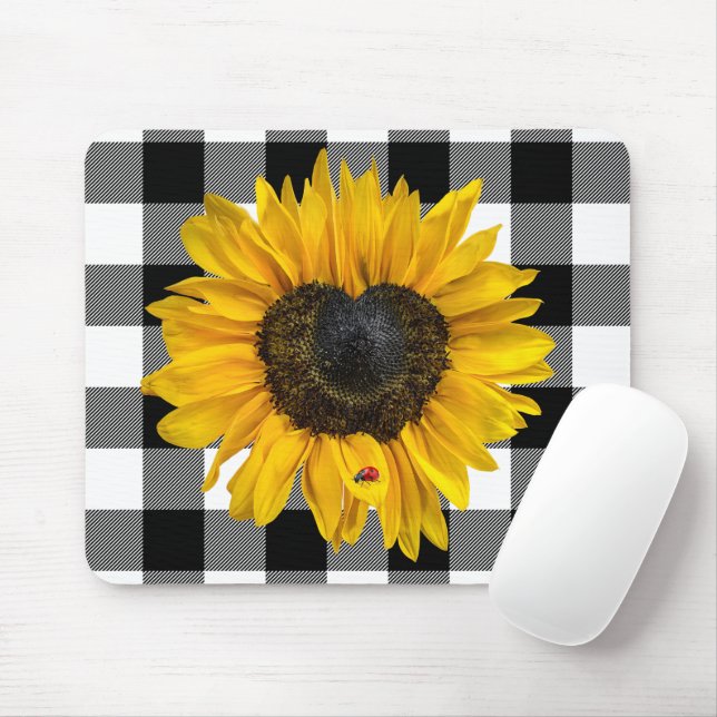 Heart Sunflower with Ladybug   Mouse Mat (With Mouse)