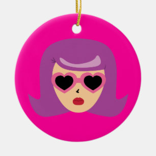 Heart Sunglasses Ceramic Tree Decoration