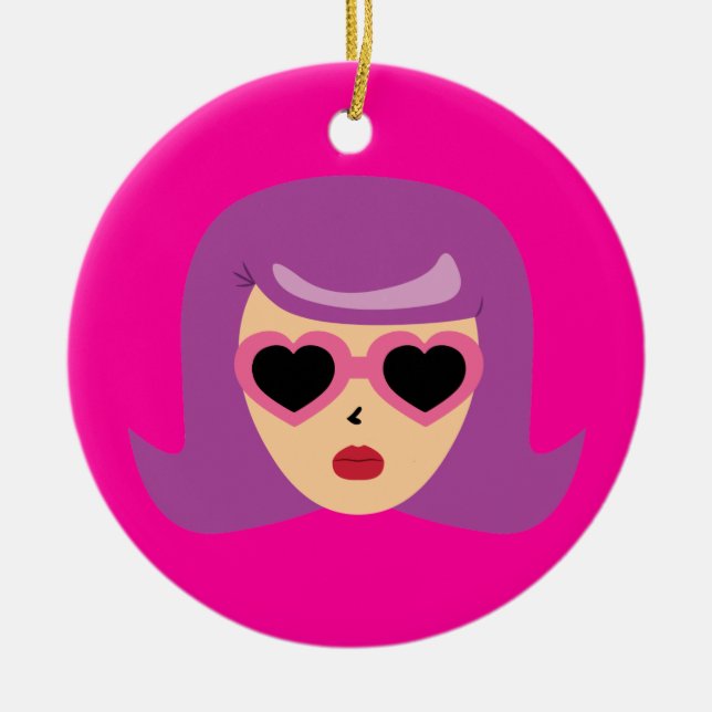 Heart Sunglasses Ceramic Tree Decoration (Front)