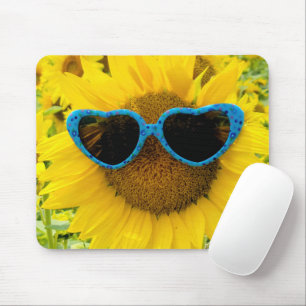 Heart Sunglasses on Sunflower Mouse Mat