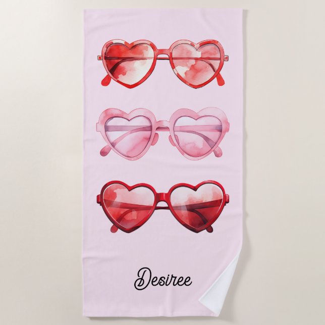 Heart Sunnies Bridesmaid Girls Trip Beach Towel (Front)