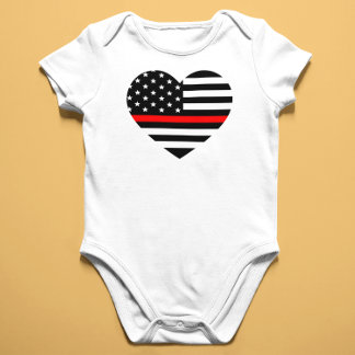 Heart Support Firefighter Flag Baby Bodysuit