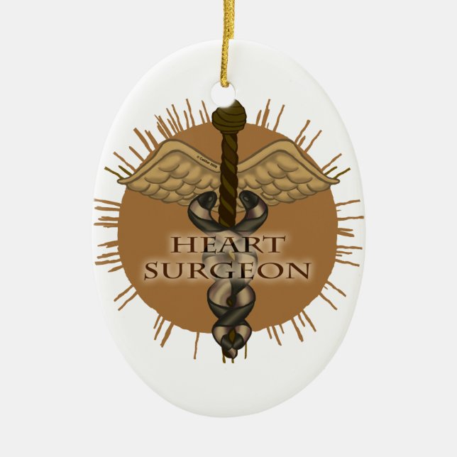Heart Surgeon Caduceus Ceramic Tree Decoration (Front)