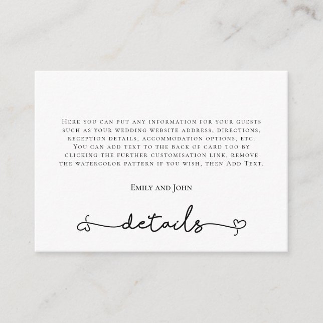 Heart Swash Black Typography Wedding Details Enclosure Card (Front)