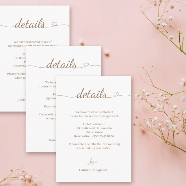 Heart Swash Gold White Grey Wedding Hotel Detail Enclosure Card (Creator Uploaded)