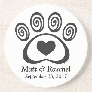 Heart & Swirl Paw Print Stone Coaster Wedding Gift