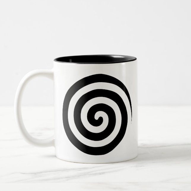 Heart & Swirl Spiral Circles in Black & White Two- Two-Tone Coffee Mug (Left)