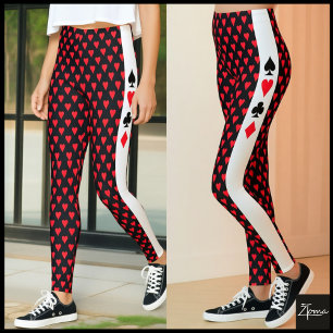 Heart Symbol Pattern black red + Playing Card Leggings