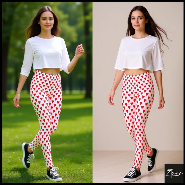 Heart Symbol Pattern bright red  Leggings (Creator Uploaded)