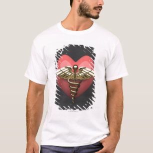 Heart symbol with medical symbol (caduceus) T-Shirt